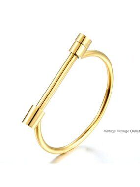 Titanium Steel D Shape Screw Cuff Bangle Bracelet Unisex Stylish